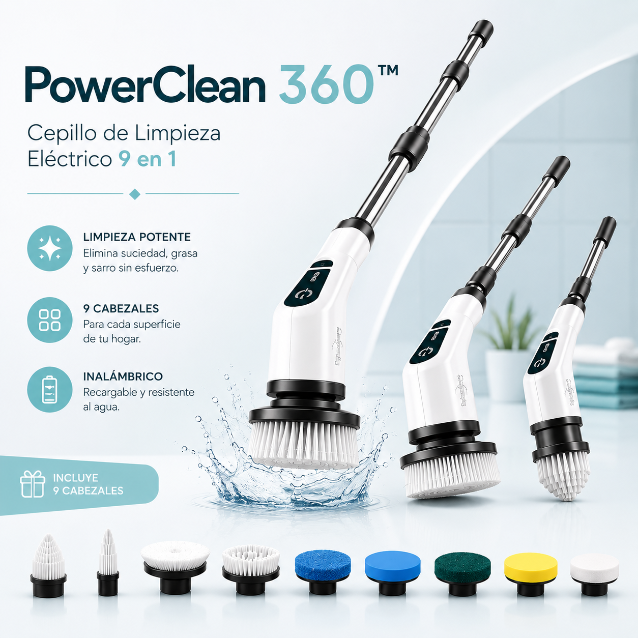 PowerClean 360™ Cepillo de Limpieza Eléctrico 9 en 1