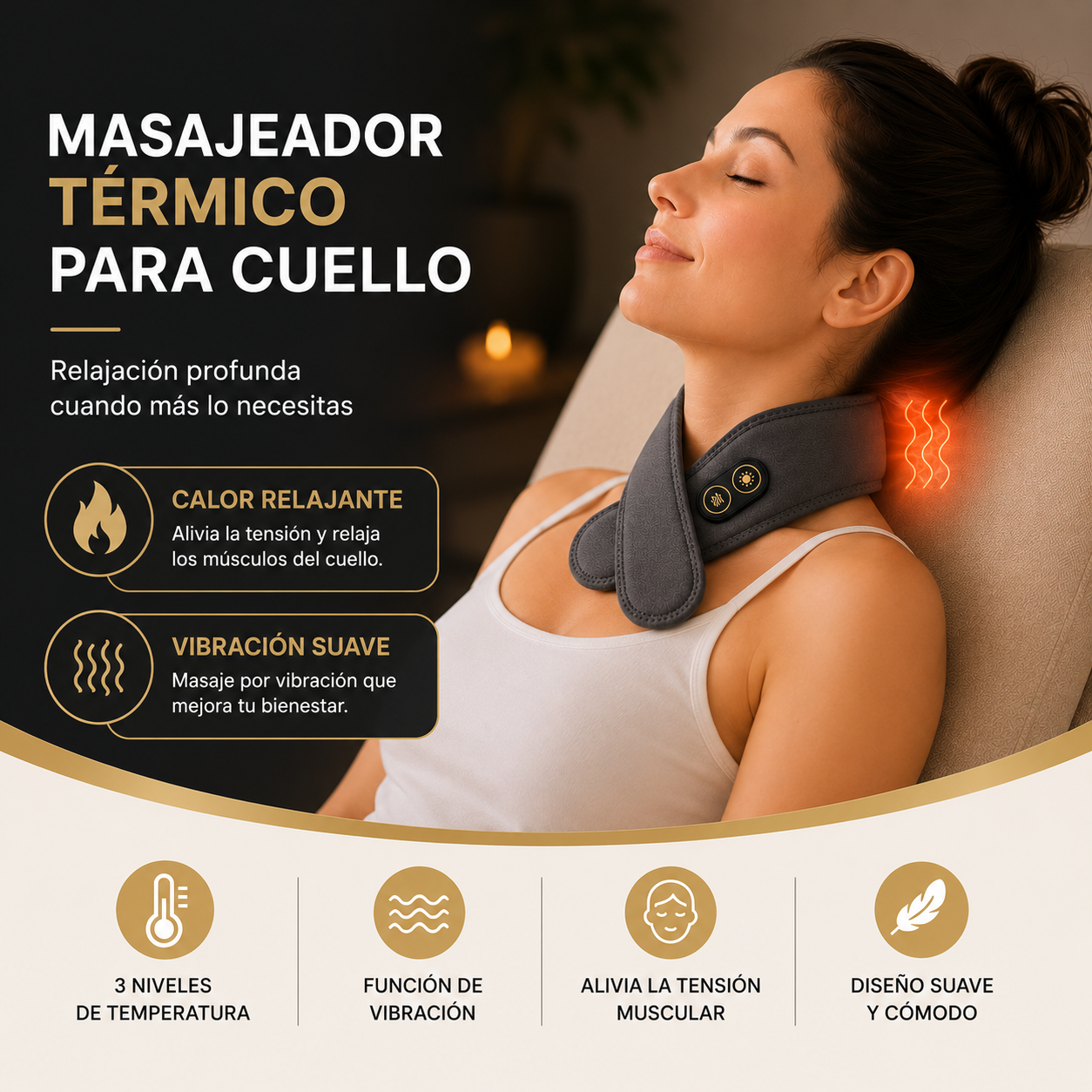 Masajeador Térmico Portátil para Cuello con Vibración USB
